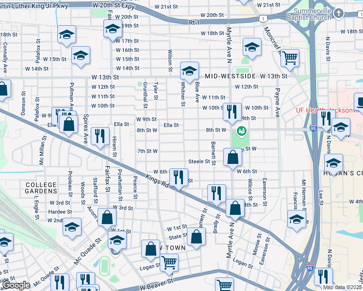 map of restaurants, bars, coffee shops, grocery stores, and more near 1486 Mc Conihe Street in Jacksonville