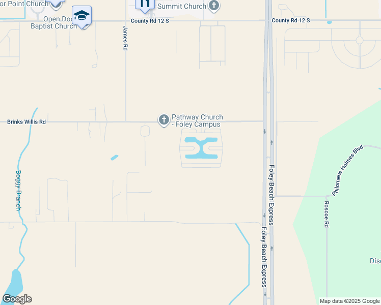 map of restaurants, bars, coffee shops, grocery stores, and more near 725 Lago Way in Foley
