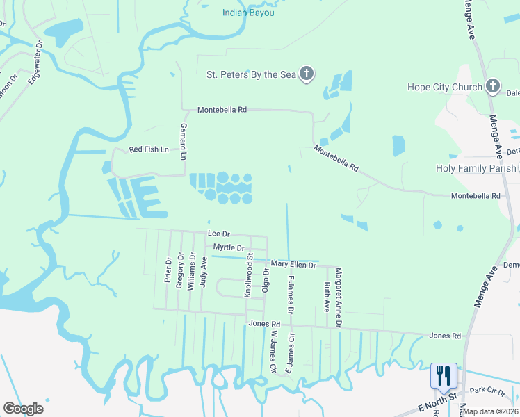 map of restaurants, bars, coffee shops, grocery stores, and more near 23300-23328 Lee Drive in Pass Christian