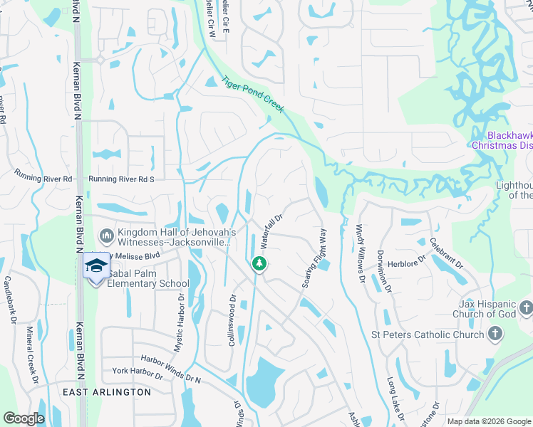 map of restaurants, bars, coffee shops, grocery stores, and more near 12312 Broad Wing Drive in Jacksonville