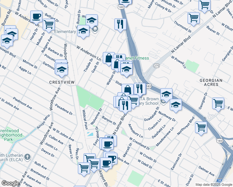 map of restaurants, bars, coffee shops, grocery stores, and more near 914 Taulbee Lane in Austin