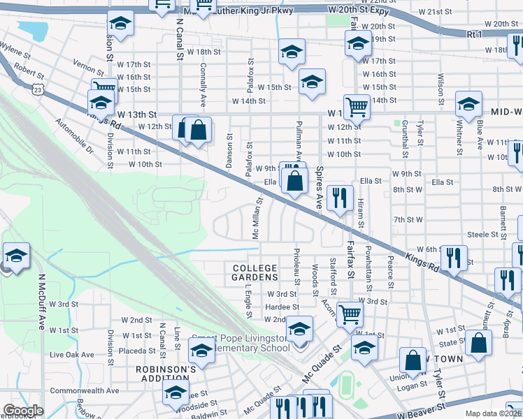 map of restaurants, bars, coffee shops, grocery stores, and more near 1731 University Street in Jacksonville