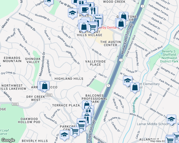 map of restaurants, bars, coffee shops, grocery stores, and more near 6470 Hart Lane in Austin