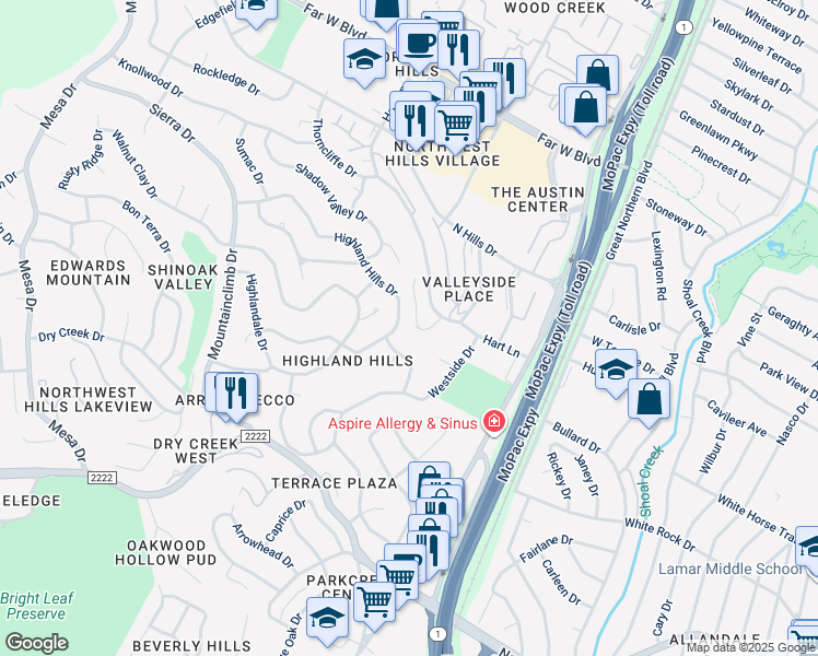 map of restaurants, bars, coffee shops, grocery stores, and more near 3508 Wendel Cove in Austin