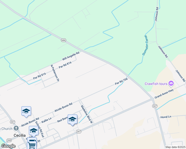 map of restaurants, bars, coffee shops, grocery stores, and more near 1041 Scott Road in Arnaudville