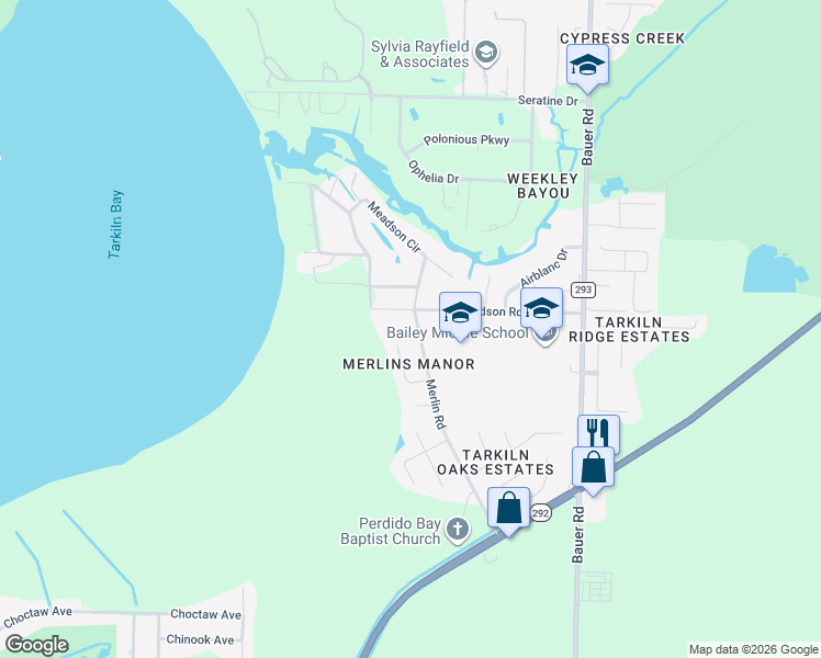 map of restaurants, bars, coffee shops, grocery stores, and more near 1997 Merlin Road in Pensacola