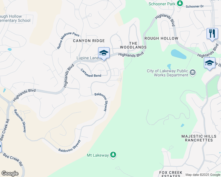 map of restaurants, bars, coffee shops, grocery stores, and more near 211 Vista Village Cove in Austin