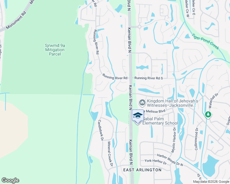 map of restaurants, bars, coffee shops, grocery stores, and more near 1202 Raleigh Ridge Drive in Jacksonville