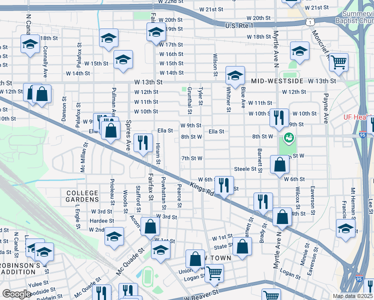 map of restaurants, bars, coffee shops, grocery stores, and more near 1679 Mc Conihe Street in Jacksonville