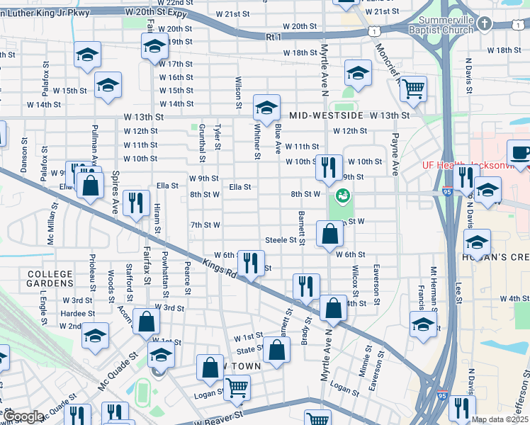 map of restaurants, bars, coffee shops, grocery stores, and more near 1486 Mc Conihe St in Jacksonville