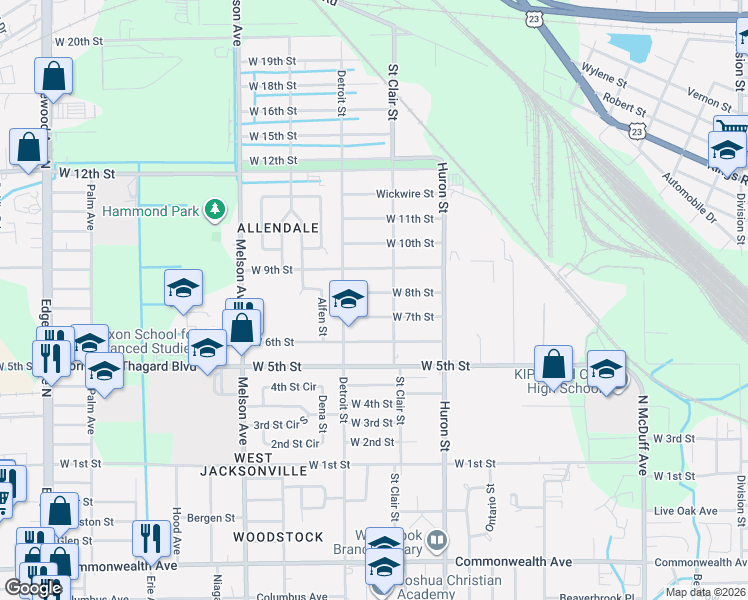 map of restaurants, bars, coffee shops, grocery stores, and more near 2922 West 8th Street in Jacksonville