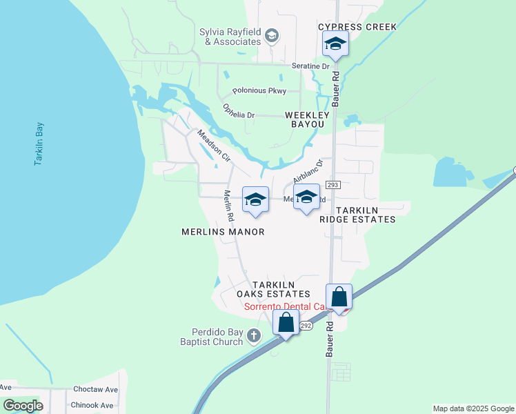 map of restaurants, bars, coffee shops, grocery stores, and more near 12551 Meadson Road in Pensacola
