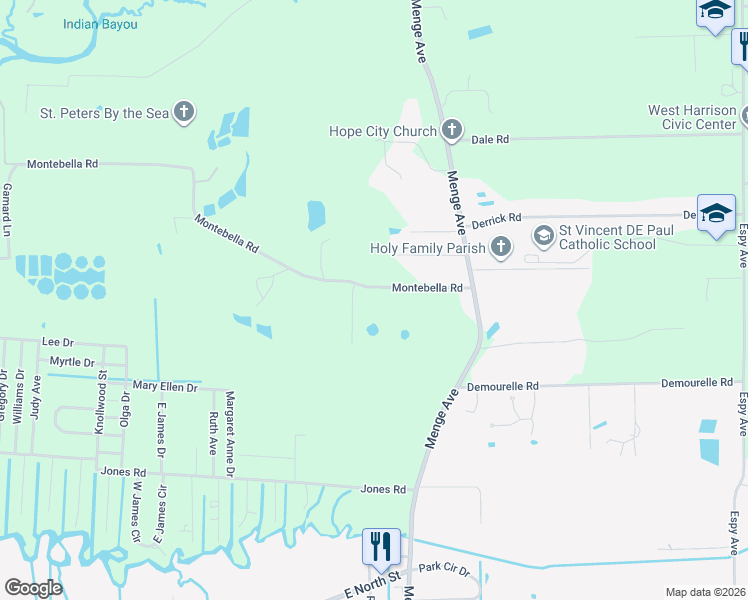 map of restaurants, bars, coffee shops, grocery stores, and more near 22401-22533 Montebella Road in Pass Christian