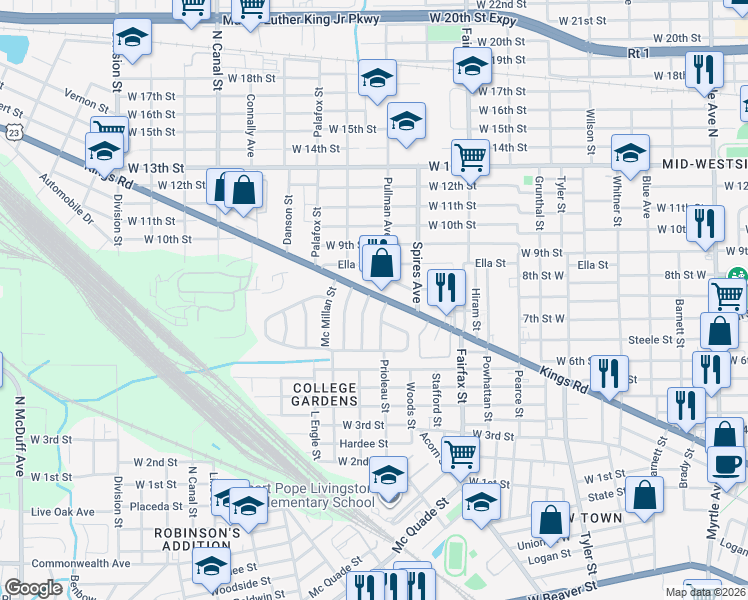 map of restaurants, bars, coffee shops, grocery stores, and more near in Jacksonville