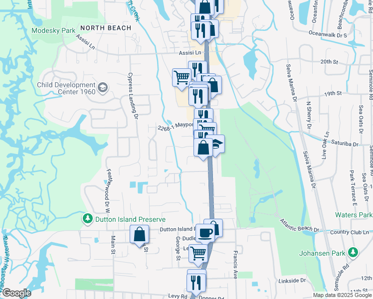 map of restaurants, bars, coffee shops, grocery stores, and more near 2158 Fairway Villas Drive in Jacksonville