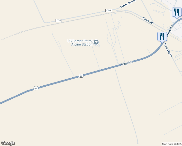 map of restaurants, bars, coffee shops, grocery stores, and more near 3601 U.S. 90 in Alpine