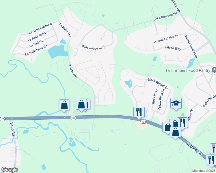 map of restaurants, bars, coffee shops, grocery stores, and more near 265 Catoti Cay Court in Conroe