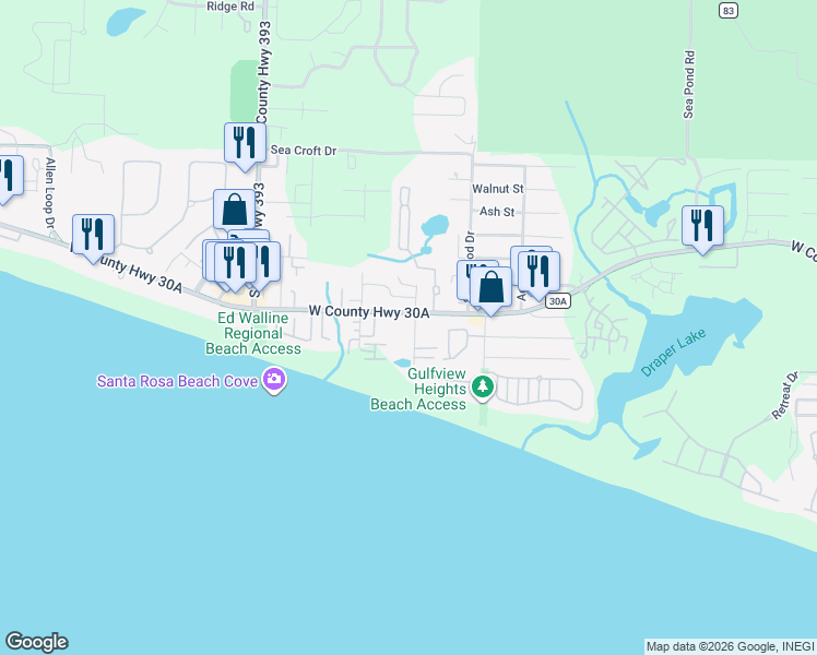 map of restaurants, bars, coffee shops, grocery stores, and more near 4049 West County Highway 30A in Santa Rosa Beach