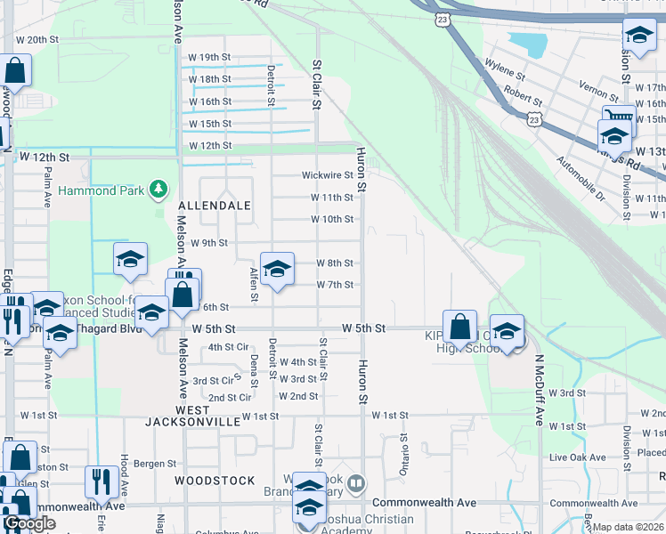 map of restaurants, bars, coffee shops, grocery stores, and more near 2854 West 8th Street in Jacksonville