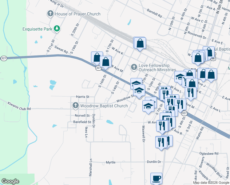 map of restaurants, bars, coffee shops, grocery stores, and more near 880 West Avenue P in Silsbee