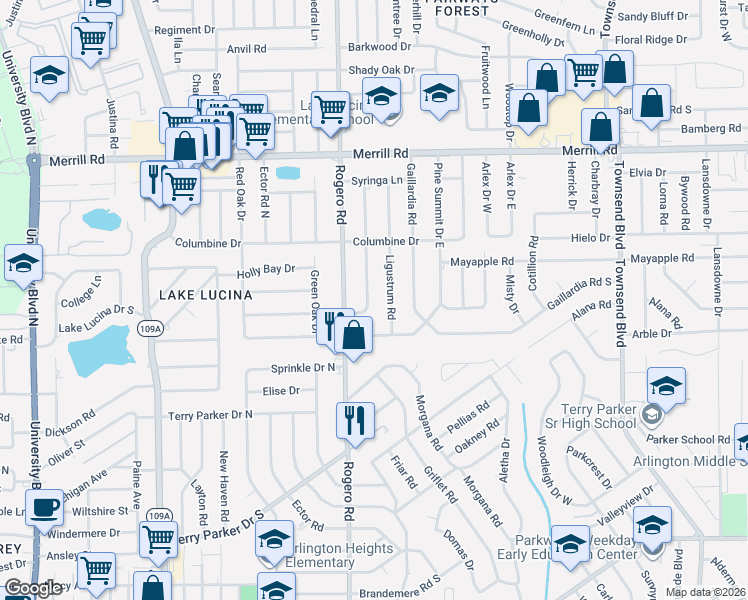 map of restaurants, bars, coffee shops, grocery stores, and more near 2339 Caladium Rd in Jacksonville