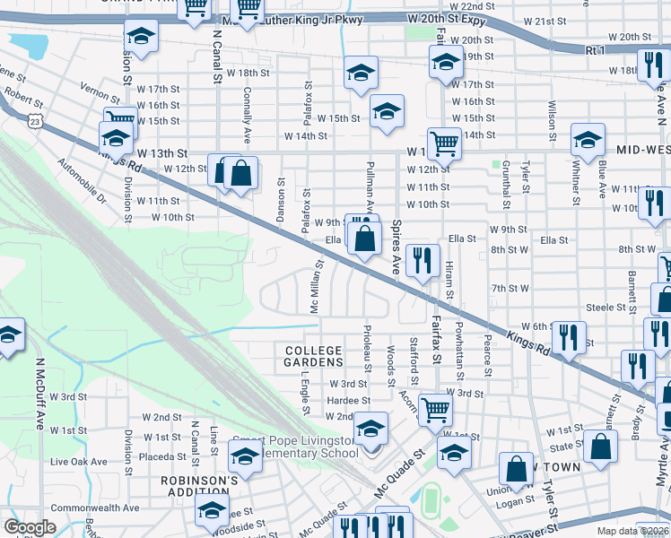 map of restaurants, bars, coffee shops, grocery stores, and more near 1731 University Street in Jacksonville