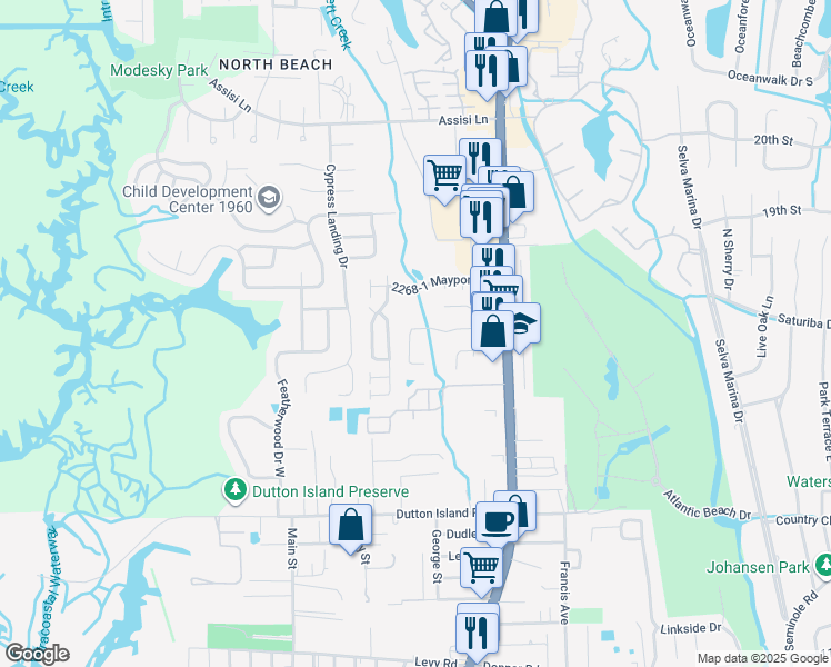 map of restaurants, bars, coffee shops, grocery stores, and more near 2258 Fairway Villas Drive in Jacksonville
