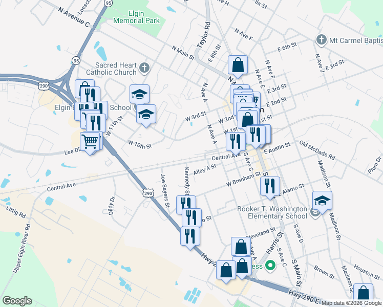 map of restaurants, bars, coffee shops, grocery stores, and more near 416 Depot Street in Elgin
