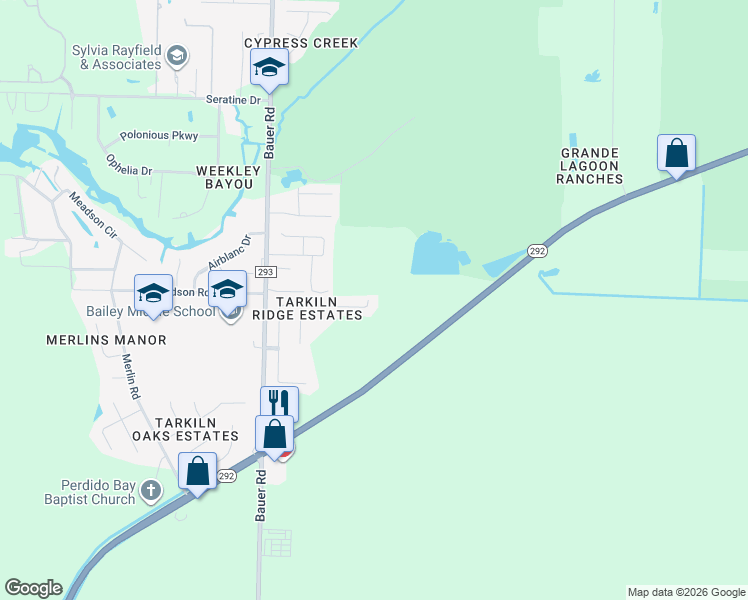 map of restaurants, bars, coffee shops, grocery stores, and more near 1626 Beachside Drive in Pensacola