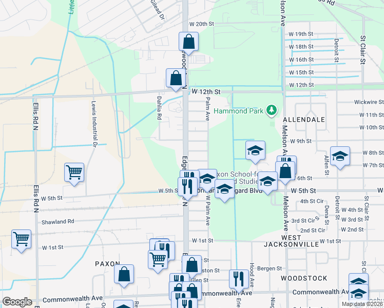 map of restaurants, bars, coffee shops, grocery stores, and more near 3540 Acacia Street in Jacksonville