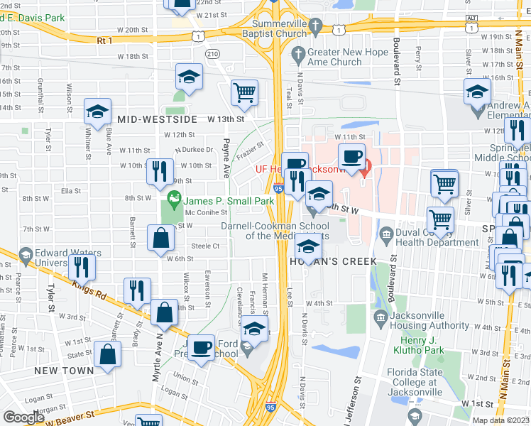 map of restaurants, bars, coffee shops, grocery stores, and more near 1757 Mount Herman Street in Jacksonville