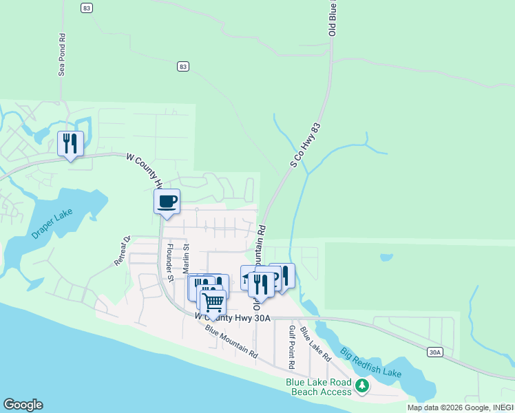 map of restaurants, bars, coffee shops, grocery stores, and more near 359 Ventana Boulevard in Santa Rosa Beach