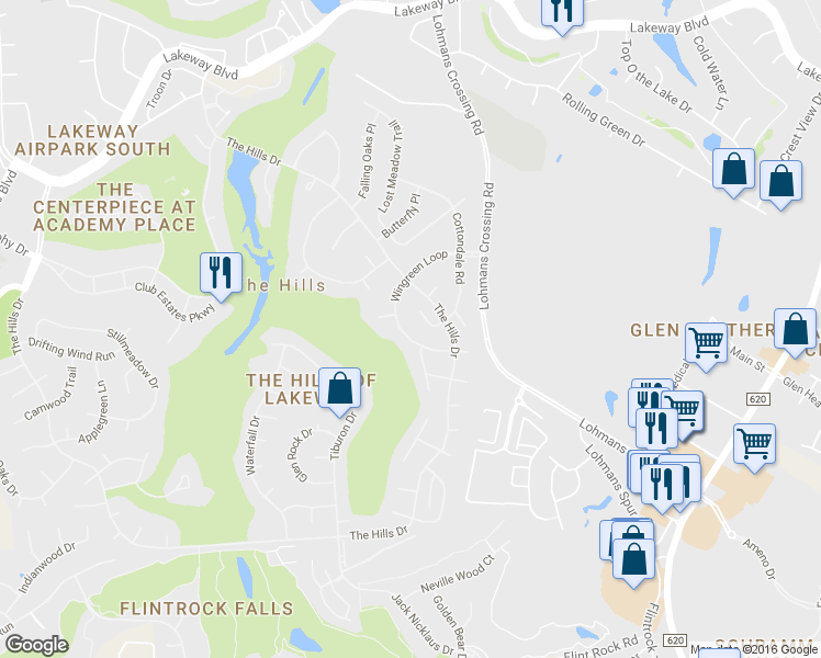 map of restaurants, bars, coffee shops, grocery stores, and more near 37 Wingreen Loop in The Hills
