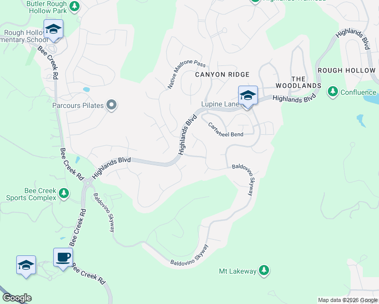 map of restaurants, bars, coffee shops, grocery stores, and more near 511 Summer Wilson Cove in Austin