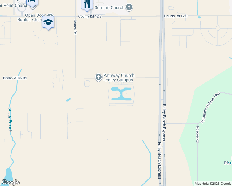 map of restaurants, bars, coffee shops, grocery stores, and more near Carrozza Lane in Foley