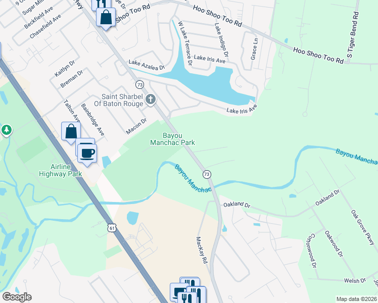map of restaurants, bars, coffee shops, grocery stores, and more near 1910 Jefferson Highway in Baton Rouge