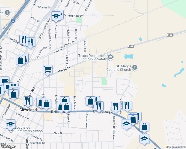 map of restaurants, bars, coffee shops, grocery stores, and more near 620 Easy Street in Cleveland
