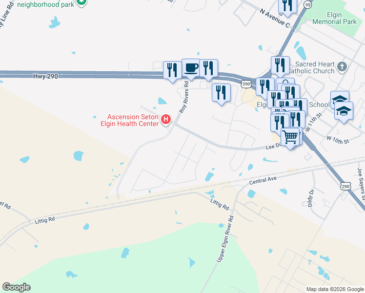 map of restaurants, bars, coffee shops, grocery stores, and more near 116 Schuylerville Drive in Elgin
