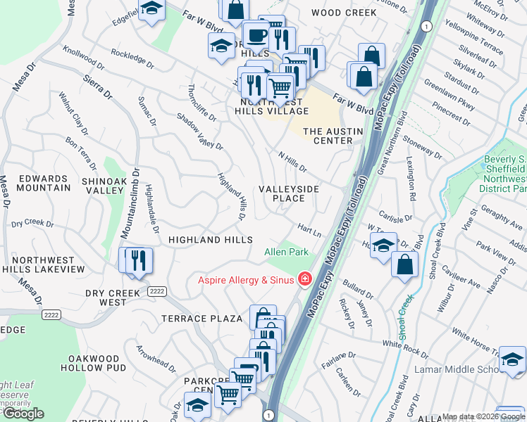 map of restaurants, bars, coffee shops, grocery stores, and more near 3508 Wendel Cove in Austin