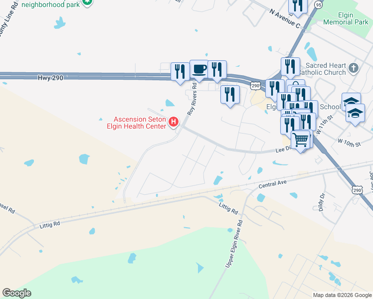 map of restaurants, bars, coffee shops, grocery stores, and more near 116 Schuylerville Drive in Elgin