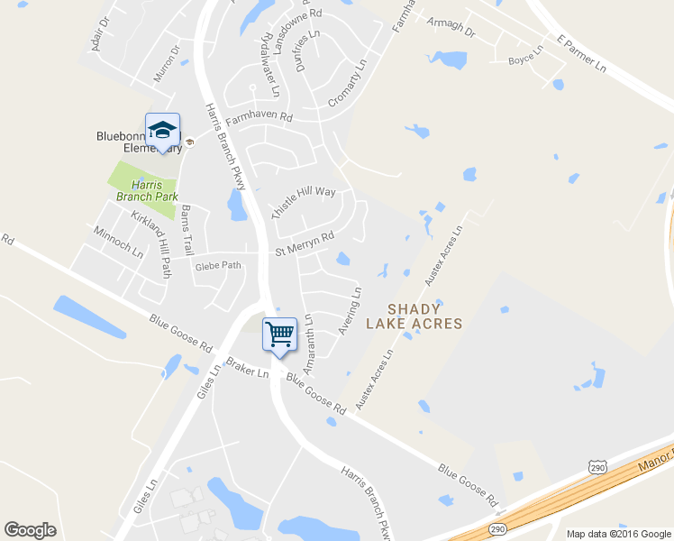 map of restaurants, bars, coffee shops, grocery stores, and more near 11332 Avering Lane in Austin