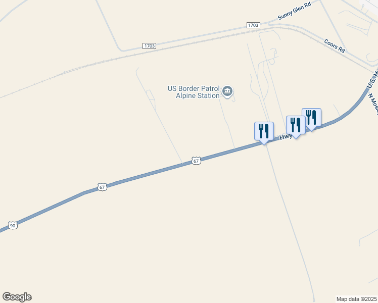 map of restaurants, bars, coffee shops, grocery stores, and more near 3601 U.S. 90 in Alpine