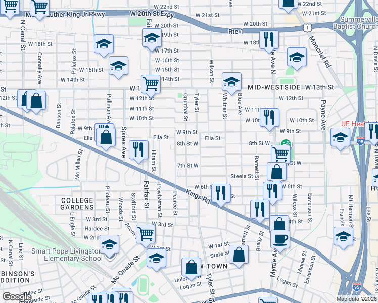 map of restaurants, bars, coffee shops, grocery stores, and more near 1623 Mc Conihe Street in Jacksonville