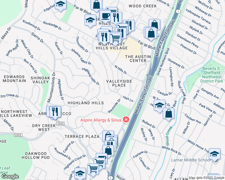 map of restaurants, bars, coffee shops, grocery stores, and more near 6470 Hart Lane in Austin