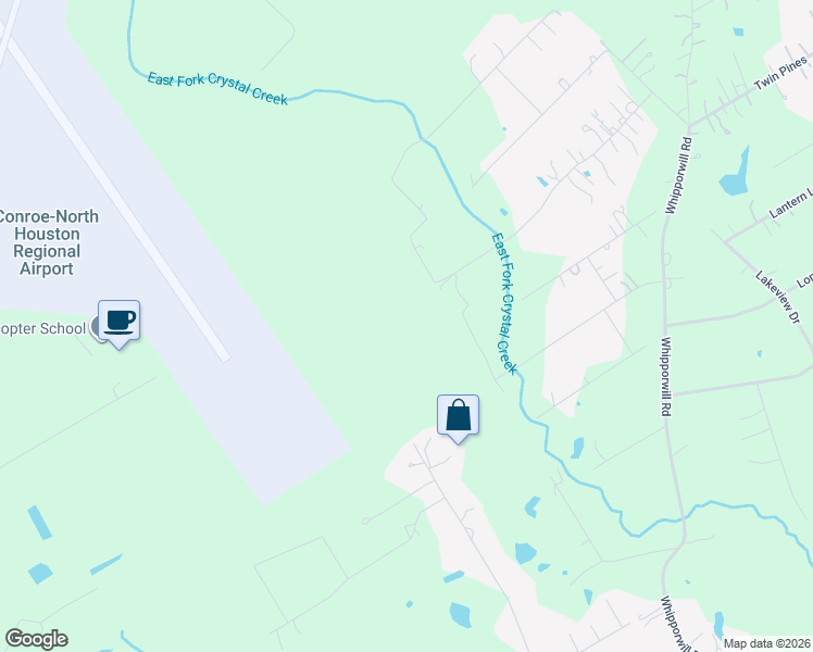 map of restaurants, bars, coffee shops, grocery stores, and more near 11522 Mockingbird Hill in Conroe