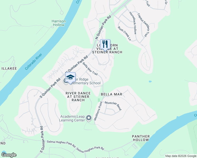 map of restaurants, bars, coffee shops, grocery stores, and more near 317 Calistoga Court in Austin