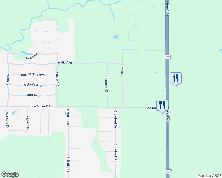 map of restaurants, bars, coffee shops, grocery stores, and more near 2622 Southern Dr in Lake Charles