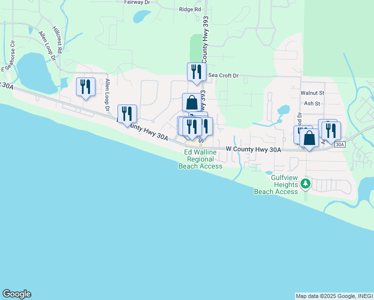 map of restaurants, bars, coffee shops, grocery stores, and more near 4483 West County Highway 30A in Santa Rosa Beach