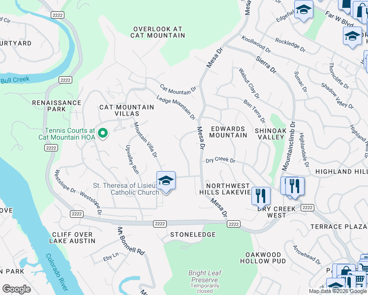map of restaurants, bars, coffee shops, grocery stores, and more near 6003 Lonesome Valley Trail in Austin
