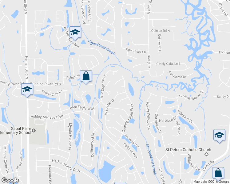 map of restaurants, bars, coffee shops, grocery stores, and more near 12290 Winterset Court in Jacksonville